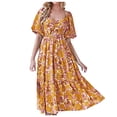thumbnail image 2 of TIMIFIS Robes d'Été pour Femmes Boho Robes d'Été Décontractées Fluides de Plage Col Carré Manches Courtes Bouffantes Dos Smocké Boho Floral Longue Robe Maxi Printemps, 2 of 6
