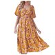 thumbnail image 2 of Puntoco Vestido Largo Informal De Verano Para Mujer, Fluido, Playero, Con Cuello Cuadrado, Esponjoso, Manga Corta, Espalda Ahumada, Flor Bohemia, Largo, Naranja, S, 2 of 7