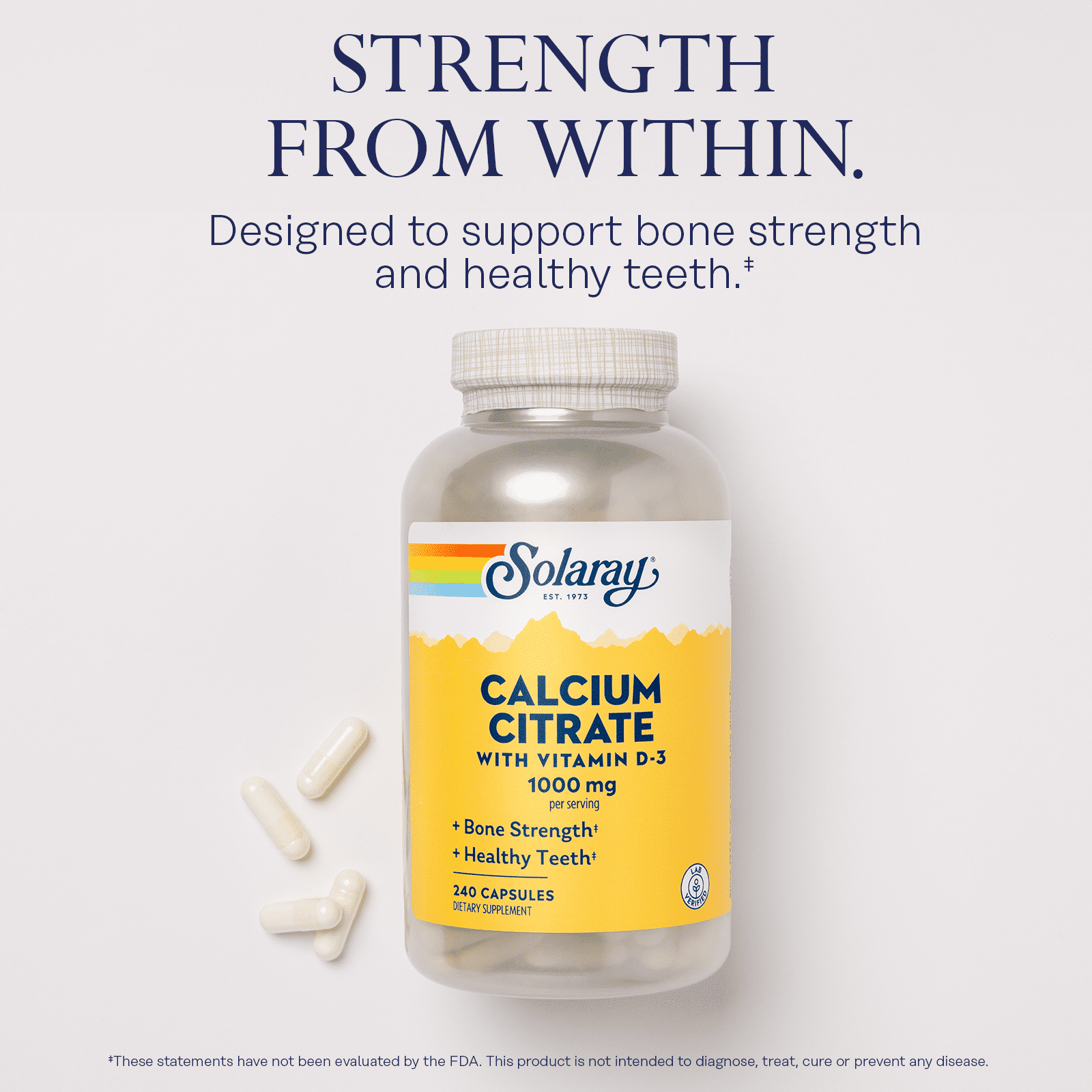 Solaray Calcium Citrate w/ Vitamin D3 1000mg, Healthy Bones & Teeth, Heart, Muscle & Nerve Support, 60 Serv, 240 VegCaps