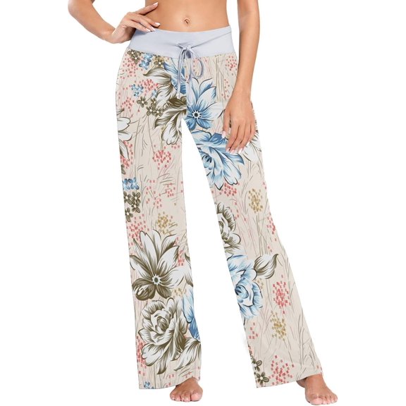 Women's Pajama Pants Simple Flower Pattern Comfy Stretch Sleepwear Essentials womens Lightweight Lounge Terry Pajama Pant, Medium