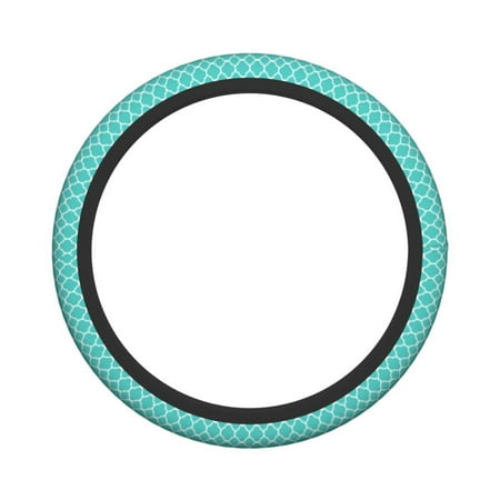 XMXY Car Steering Wheel Cover, Green Teal Quatrefoil Non-Slip Jeep Truck Universal Elastic Steering Wheel Protector 15 inch