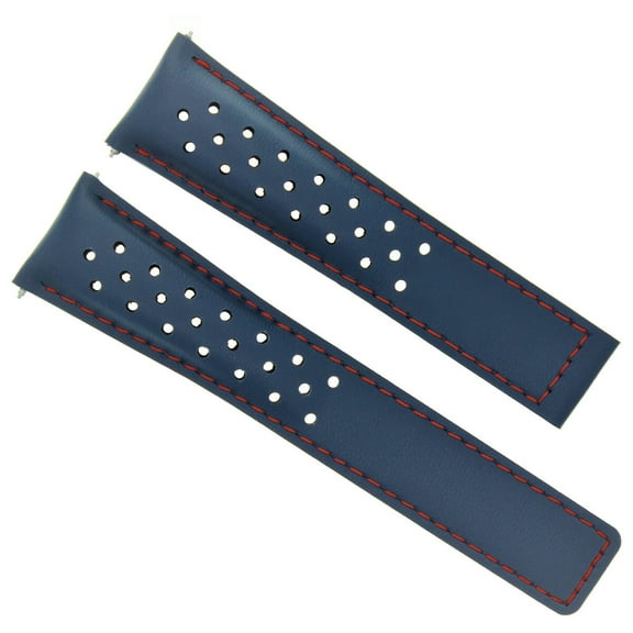 19MM LEATHER WATCH BAND STRAP FOR TAG HEUER CARERRA TWIN TIME PERFORAT BLUE/RED