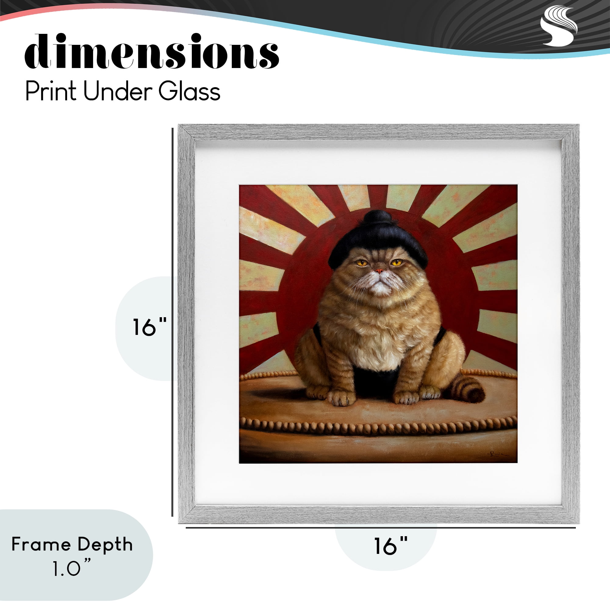 Stupell Industries Sumo Cat with Sun Rays Gray Framed Print Under Glass, design by Lucia Heffernan