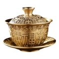 thumbnail image 2 of Taza de té y platillo con adornos de tapa, tazón de té creativo portátil decorativo de cobre para oficina, hogar, viajes, cocina, restaurantes personajes fu, 2 of 8