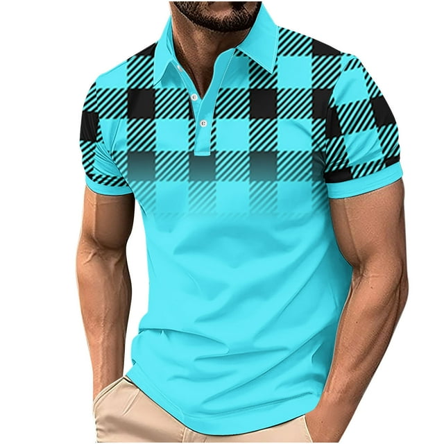Camisa Casual Impresa de los Hombres, Top de Solapa de Manga Corta en Tela de Malla Ligera para Uso Al Aire Libre Y Diario, Blusa de Suéter Elegante