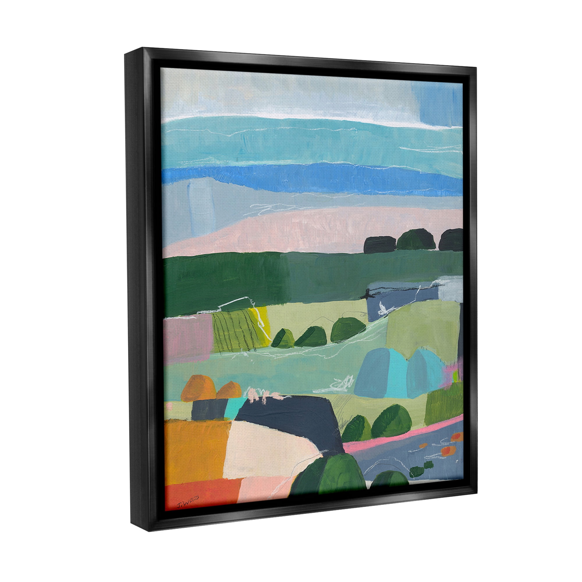 Stupell Industries Soft Abstract Landscape Landscape Painting Black Floater Framed Canvas Art Print Wall Art, 25 x 31