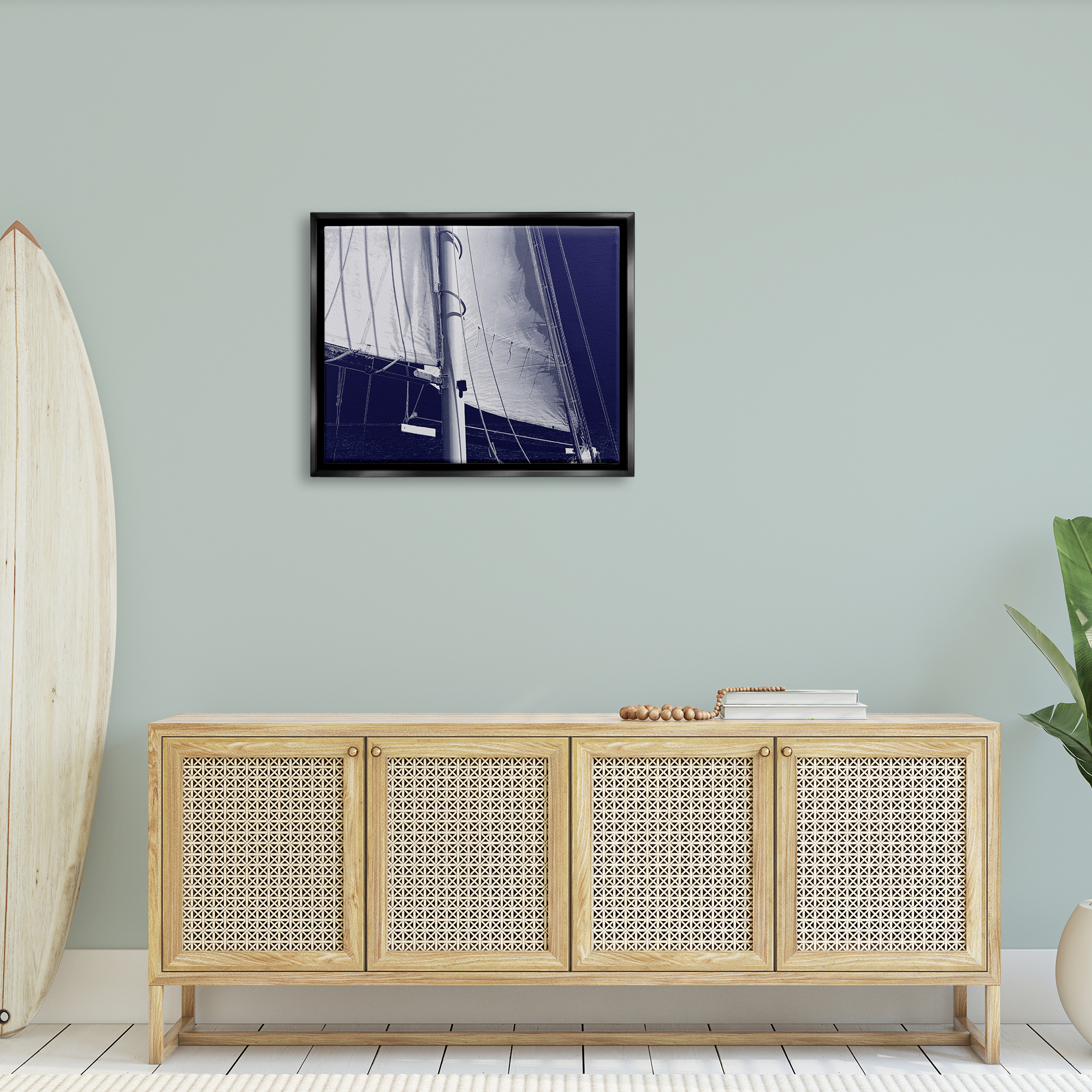 Stupell Navy Blue Nautical Boat Mast Landscape Photography Black Floater Framed Art Print Wall Art