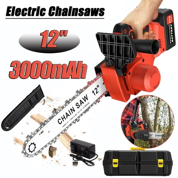 Tanbaby 12 Inch Cordless Electric Chainsaws, 21V Handheld Brushless Chain saws Kit with 3.0Ah Battery and Charger and Tool Storage Box for Garden Tree Wood Cutting