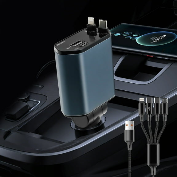 GIRACOA 120W Super Fast Car Charger, 4-in-1 Car Phone Charger with 6A Type-C & Apple Cable, 47.2in Retractable Cord, PD/QC 3.0 for iPhone 16/15, Samsung, Pixel