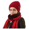 thumbnail image 1 of Plaid Scarf Winter Shawl Warm Set Knit Hat Gloves Three Piece Combo for Outdoor Cold Weather, 1 of 9