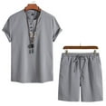 thumbnail image 1 of Weiqiqre Men's 2 Piece Outfits Linen Set Short Sleeve Shirt Top and Drawstring Waist Vacation Short Sets, 1 of 5