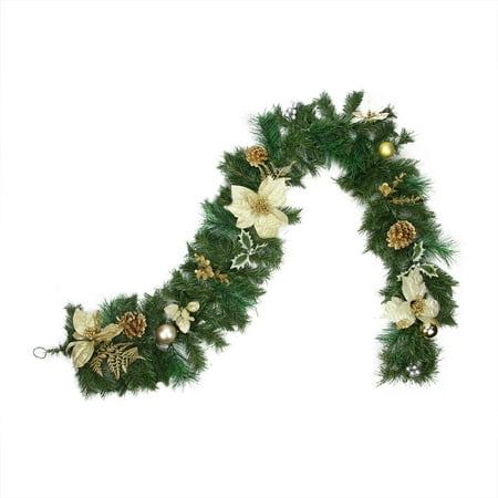 6' Pre-Decorated Gold Poinsettia Pine Cone and Ball Artificial Christmas Garland - Unlit