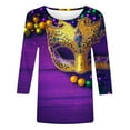 thumbnail image 4 of RKSTN Mardi Gras 3/4 Length Sleeve Womens Tops Oversized Crewneck Carnival Graphic Printed Three Quarter Sleeve T Shirt Women Casual Round Neck Funny Tuesday Carnival Party Loose Short Sleeve Shirt, 4 of 6