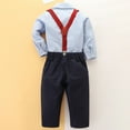 thumbnail image 6 of Odeerbi Kids Boys Cotton Clothes Gentleman Formal Dress Suit Fall Winter Outfits Set Children's Fashion Color Block Shirt Tie Strap Pants 3-Piece Set Long Sleeve Top Overalls Set Blue, 6 of 6