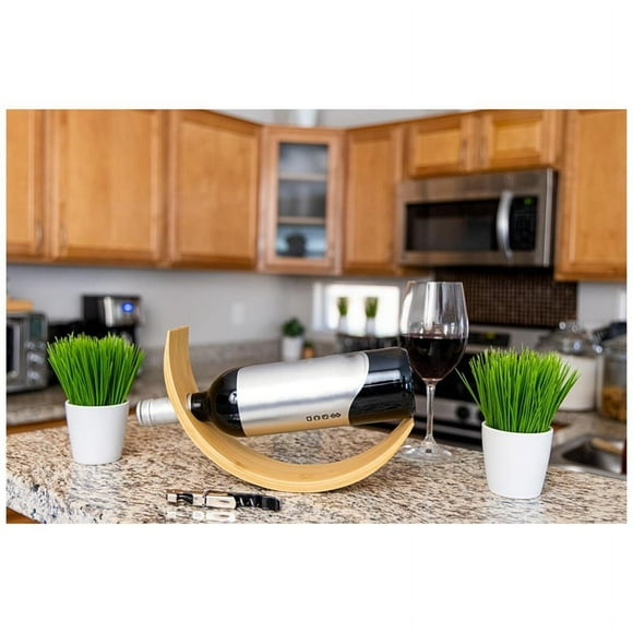 Estante para vino tinto de equilibrio, soporte de exhibición de bambú para decoración de vino Village Club, estante para botellas de vino, B