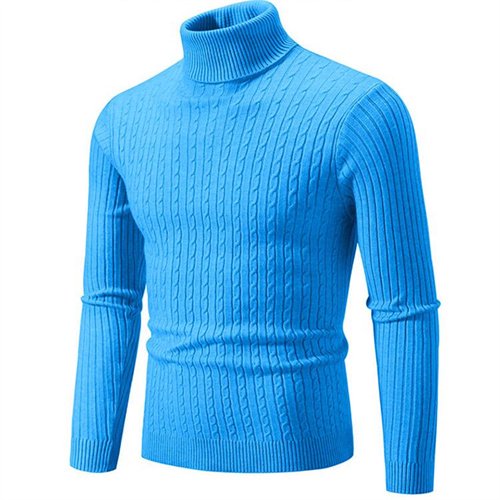 Suéter de cuello alto de color sólido para hombre, novedad de 2024, negro, blanco y azul real, jersey informal sencillo a la moda para hombre