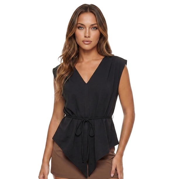 Chaleco de mujer, sin mangas, con cinturón, liso, holgado, top de verano, ropa de club para fiestas y raves.