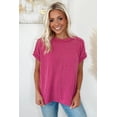 thumbnail image 4 of Women's Rose Red Textured Knit Exposed Stitching T-shirt - [ZhiHiMeRi] | (US 12-14)L, 4 of 7