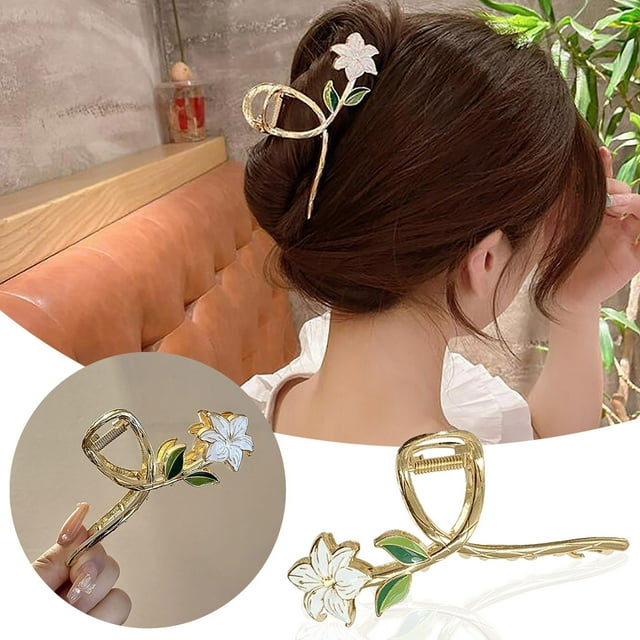 Fiudx Horquilla Elegante, Pinza de Aleación Triflora, Pasador Antideslizante Forma de Lirio, Elegante Accesorio Metálico para El Cabello, Ideal para Bodas, Fiestas y Uso Diario, Moda Femenina, Diseño