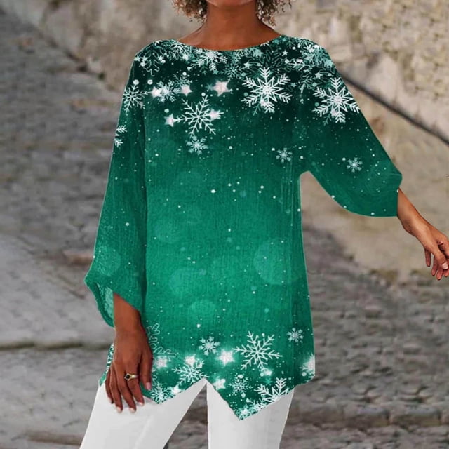 Meichang Hauts d'Automne pour Femmes Grande Taille T-Shirts Graphiques Pailletés Arbre de Noël Légers à Manches Longues Col Ras du Cou Chandail de Noël Hauts des Fêtes