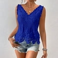 thumbnail image 2 of Lace Tops for Women Sleeveless V Neck Tank Tops Summer Loose Fit Vacation Top Crochet Lightweight Hollow Out Floral Print Casual Blouses, 2 of 8