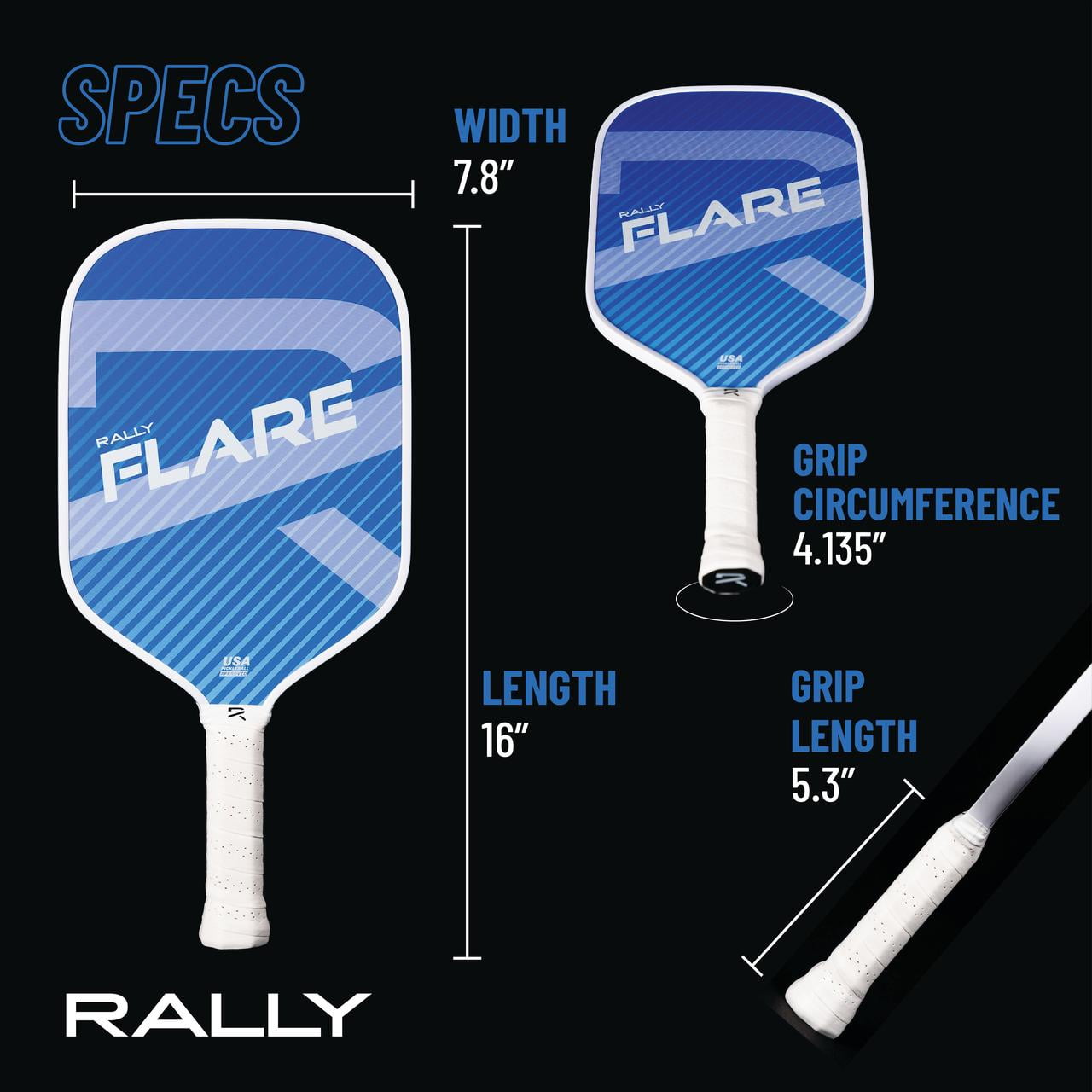 Rally Flare Graphite Pickleball Paddle – 2025 & Original Versions | Lightweight Design, Durable Polymer Core, Carbon or Graphite Face, USAPA Approved (Blue)