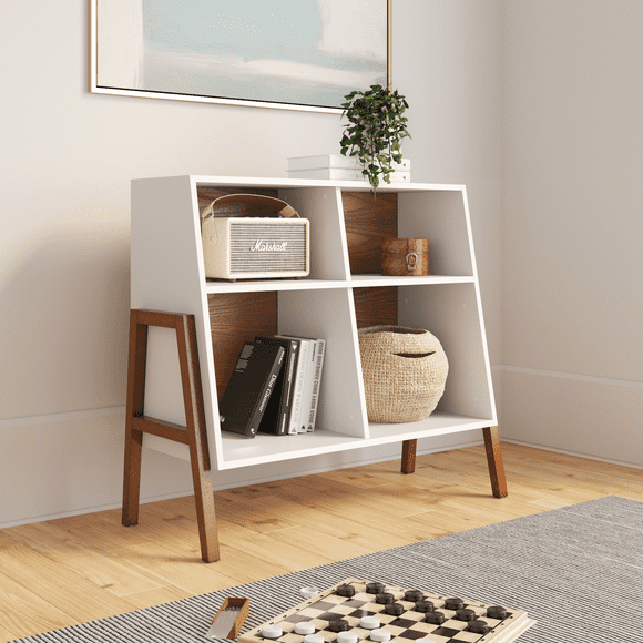 Nathan James Telos 4-Cube Organizer, Storage Open Cubby Shelf with Angled Design, Wood, Brown/White
