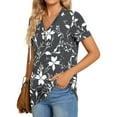 thumbnail image 4 of JTZGDY Henley Tops for Women Dressy Casual Summer Boho Floral Pattern Printed Short Sleeve Button V Neck Graphic T-Shirts Loose Oversized Tunic Blouse Gray#01 XXL, 4 of 7