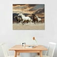 thumbnail image 2 of ONETECH Canvas Wall Art Black White Brown Running Horse Trot On Sunset Desert Animal Painting Wall Decor Print Picture Framed Bedroom Decoration, 2 of 4