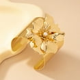 thumbnail image 2 of 1pc Golden Upper Arm Cuff Bracelet Women Girls Simple Large Flower Open Bangle Imitation Pearl Inlaid Metal Floral Wristband, 2 of 5