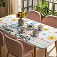 thumbnail image 3 of Easter Bunny Table Cloths for 3 Foot Rectangle Tables, Spring Watercolor Polka Dot Flower Plaid Patio Waterproof Elastic Fitted Tablecloths, Washable Rectangular Table Cover for Camping, 3 of 8
