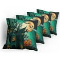 thumbnail image 5 of Ambesonne Teal Throw Pillow Cover 4 Pack, Halloween Haunted Castle, 18", Orange Teal, 5 of 7
