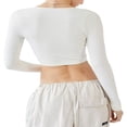 thumbnail image 3 of Femmes Crop Top Manches Longues U Cou Solide Slim Fit T-shirts, 3 of 4