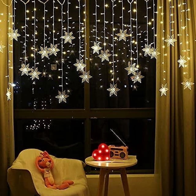 EIGTHTAIL LED Curtain Lights 13ft/4M 96 LED Snowflake Curtain String Lights Plug-in Memory Window Curtain Lights with 8 Modes Decoration for Christmas Wedding Party Wall Home Decoratio