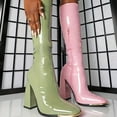 thumbnail image 3 of Women's Candy Color Block Heeled Boots, Fashion Square Toe Side Zipper Boots, Stylish Dress Boots, 3 of 4