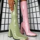 thumbnail image 4 of Women's Candy Color Block Heeled Boots, Fashion Square Toe Side Zipper Boots, Stylish Dress Boots, 4 of 5