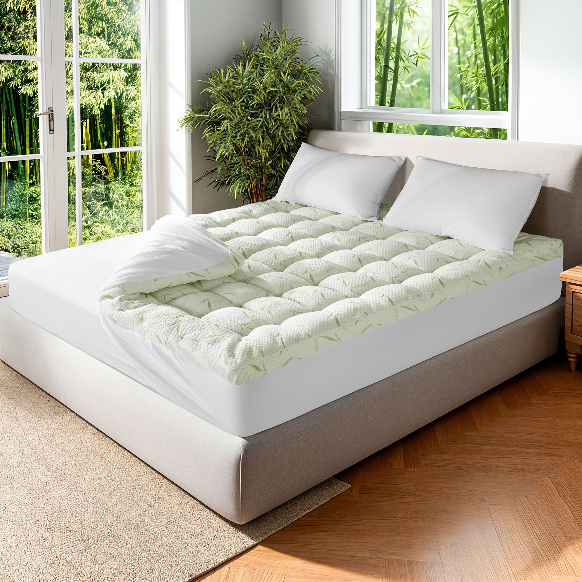 Baauye Cooling Bamboo Mattress Topper, 900GSM Quilted Mattress Pad with 8-21" Deep Pocket, Twin, Green