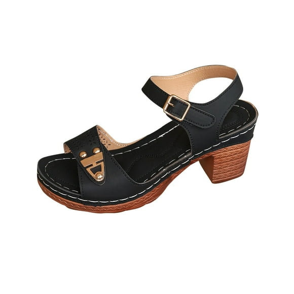 VEKDONE Beach Sandals for Women Women's Fashion Casual Spring And Summer New Hollow Buckle Fish Mouth Thick Heel Sandals
