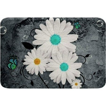 

Daisy Flowers Bath Mats Gray Marble Bathroom Mats Rugs Blue Butterflies Rug Carpets Floor Mat Bathroom Decorationsches for Kitchen Bedroom Door Mat 20x32 Inch