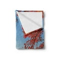 thumbnail image 2 of Mountain Soft Flannel Fleece Throw Blanket, Far Away View of a Mountainous Area in Autumn, Cozy Plush for Indoor and Outdoor Use, 50" x 60", Vermilion Pale Sky Blue, by Ambesonne, 2 of 5