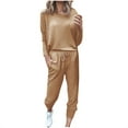 thumbnail image 2 of AnuirheiH 2 piece Women Jogger Set , Solid Color Crew Neck Sweatshirts Women Long Sleeve Irregular Pullover Top/Shirt Comfy Set Womens Activewear Sets, 2 of 5