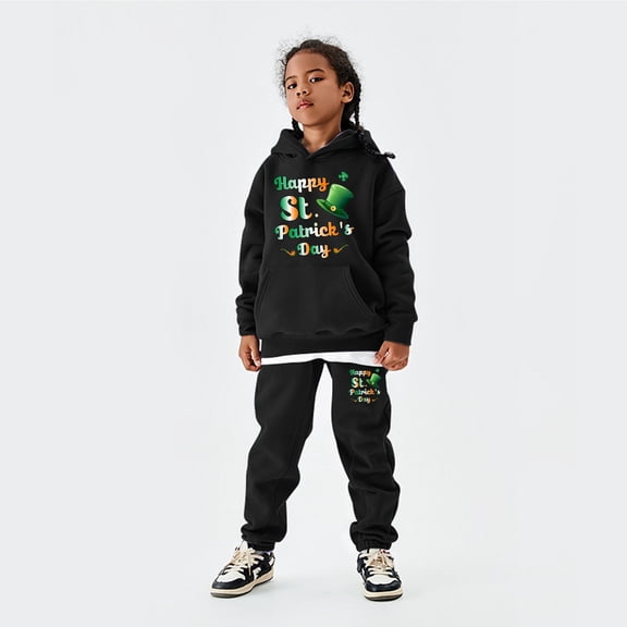 WOYY Kids St. Patrick's Day Outfits Letter Hoodie Sweatpants for Boys and Girls
