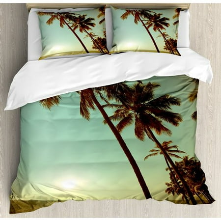 Ambesonne Palm Tree Sunset Tropical Beach Dusk On Pacific Ocean