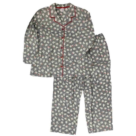 

Womens Gray Polar Bear Print Flannel Pajamas Sleep Set 1X