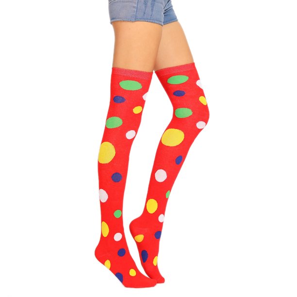 Akoyovwerve Clown Style Stockings Dot Knee High Long Socks Cotton