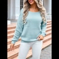 thumbnail image 4 of Suéteres de Mujer con Hombros Descubiertos, Larga, Hombros Caídos, Punto Gofre, Suéteres con Bolsillos Azul L, 4 of 10
