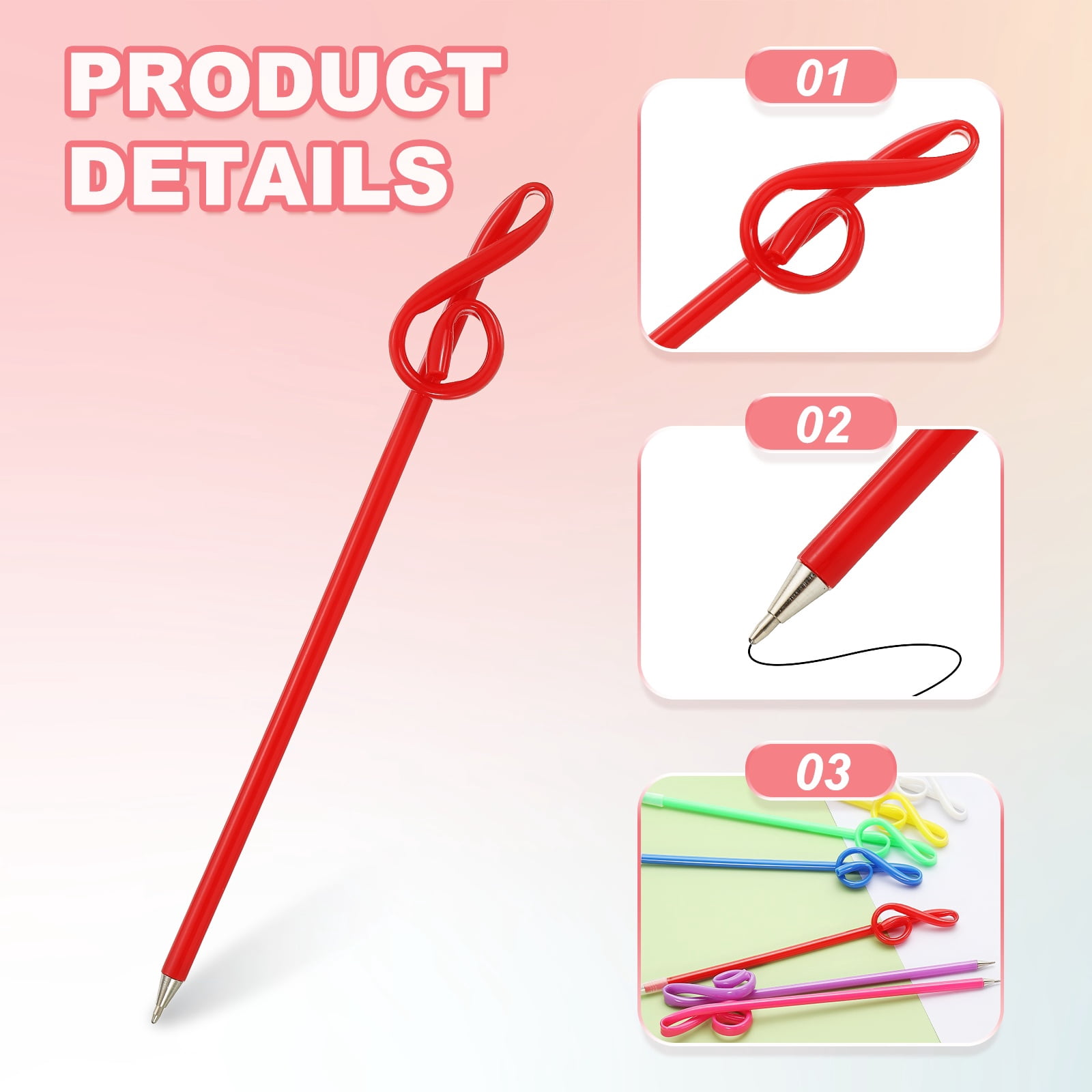 24pcs Rollerball Pens 1.0mm, Musical Note Ball Point Pens Black Liquid Gel Ink Music Novelty Smooth Writing for Home Office Gifts, Red Yellow Purple Pink