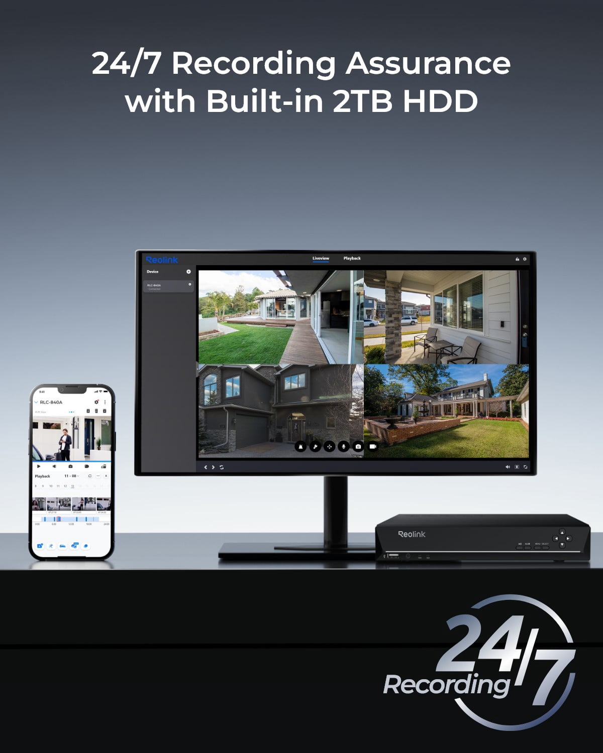 Reolink 4K PoE 8-Channel NVR System, 4x 8MP Wired Dome Cameras, 2TB HDD, Smart Detection, RLK8-800V4