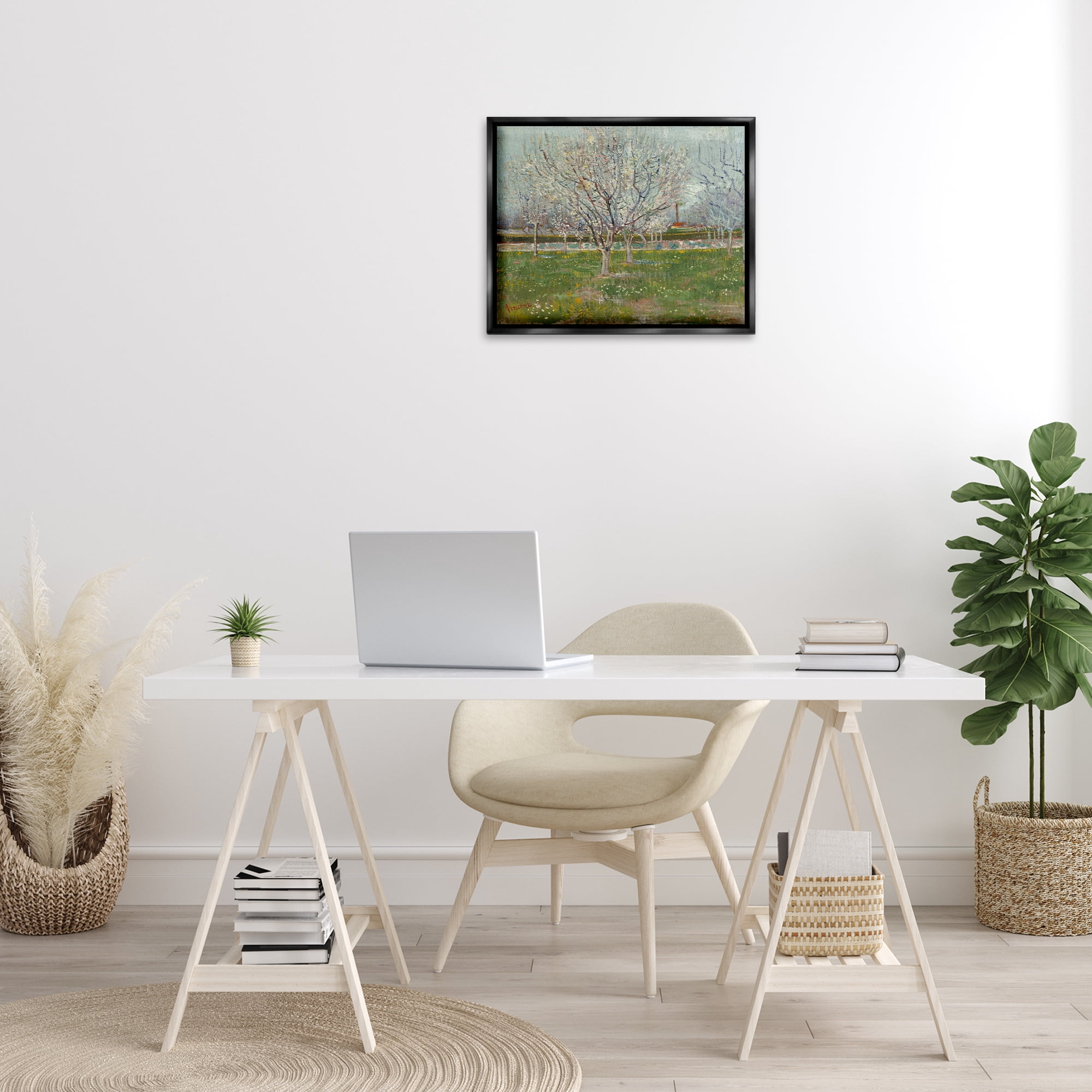 Stupell Industries Van Gogh Orchard in Blossom Landscape & Nature Painting Black Floater Framed Canvas Art Print Wall Art, 21 x 17