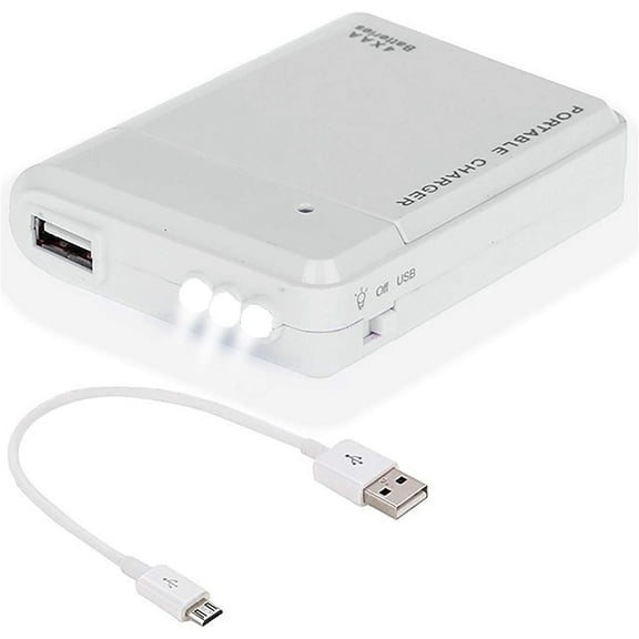 Portable AA Battery Travel Charger Compatible with Media Logitech Keyboards with LED Light! (Takes 4 AA Batteries,USB Type-C) [WHITE]